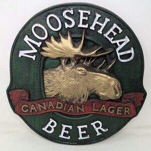 Vintage Beer Sign Moosehead Canadian Lager Beer Plastic 3D Ad 14" x 14" Bar Pub